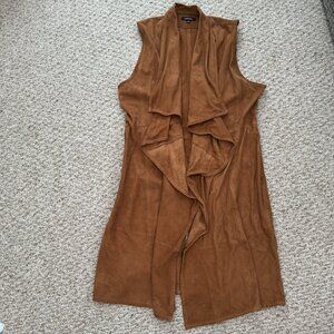 Lamarque Goat Suede Leather Duster Boho Open Front Long‎ Vest Cowgirl XS